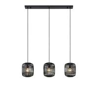 Lindby Suspension Canyana à intensité variable (Traditionnel) en Noir Bois e. a. pour Salon & Salle manger (à 3 lampes, E27), bois, suspension, lampe, plafonnier, plafonnier