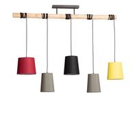 Lindby Suspension en Tissu Amilia à intensité variable (Jeunes, étudiants) Marron Textile e. a. pour Salon & Salle manger (à 5 lampes E27)