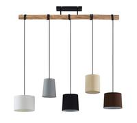 Lindby Suspension en Tissu Amilia à intensité variable (Moderne) Marron Bois e. a. pour Salon & Salle manger (à 5 lampes, E27) Luminaire Lampe plafond Plafonnier