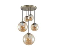 Luminaire suspension en verre Teeja Lindby, dimmable, beige, Salon / Salle à manger, Verre, Vintage, Suspension en verre