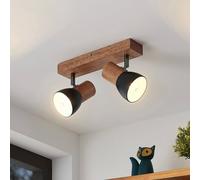 Lindby Tonja spot pour plafond avec bois, 2 lampes Lindby, dimmable, bois clair, Salon / Salle à manger, Métal, Moderne, Spot
