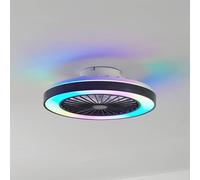 Lindby Ventilateur de plafond LED Teleo, Ø48 cm, noir, DC, Tuya Teleo Lindby, dimmable, noir, Salon / Salle à manger, Matière Plastique, Moderne