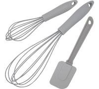 Linden Berg Set de fouets - Set de 3 ustensiles de cuisine avec raclette - revêtement en silicone - ergonomique - lavable au lave-vaisselle - gris
