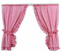 LINDER 0163/6/501 Paire de Bonne Femme Carreaux Torchon Rouge Passe Tringle 75 x 160 cm