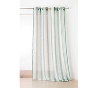 Linder 1168/43/375FR Rideau à Rayure Polyester/Lin/Coton Bleu Canard 150 x 280 cm