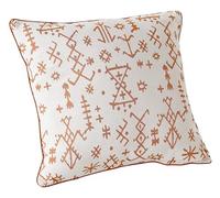 LINDER - Coussin Garni - Tissu tissé et Teint en France - Style Ethnique - Finition Passepoil - Déhoussable - Coloris Blanc à Motif Fauve - Dimensions 45x45cm - Collection Mescal