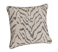 LINDER - Coussin Garni Tissus Recyclé - Tissé et Teint en France - Style Tigré - Finition Passepoil - Déhoussable - Coloris Beige Chamoix et Gris Chartreux - Dimensions 45x45cm - Collection Zulu