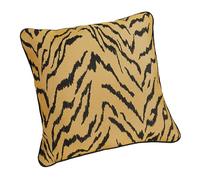 LINDER - Coussin Garni Tissus Upcyclé/Recyclé - Tissu tissé et Teint en France - Style Tigré - Finition Passepoil - Déhoussable - Coloris Jaune Savane et Noir - Dimensions 45x45cm - Collection Zulu