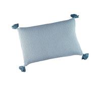 LINDER Coussin Plein 100% Naturel à Pompon - Style Plage - Coloris Bleu méditerranée - Finition zippée sans Passepoil - 100% Coton - Collection Faros