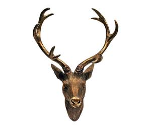 LINDER EXCLUSIV Cerf, Sculpture décorative de tête de cerf avec Bois Aspect Bronze 15 x 30 CM