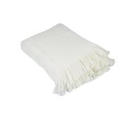 LINDER Plaid Doux à Franges Effet Laine tricotée - Coloris Blanc Polaire - 100% Polyester - Dimensions 130x160cm - Collection Camille