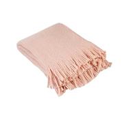 LINDER Plaid Doux à Franges Effet Laine tricotée - Coloris Rose Aurore - 100% Polyester - Dimensions 130x160cm - Collection Camille