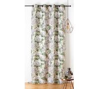 LINDER Rideau à Motif Fleur - Style Floral/Nature - Œillets Canon de Fusil - Coloris Beige et Blanc - Dimensions 140x240cm - 87% Polyester 12% Coton 1% Autres Fibres - Collection Hortensia