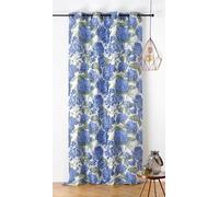 LINDER Rideau à Motif Fleur - Style Floral/Nature - Œillets Canon de Fusil - Coloris Bleu Bleuet et Blanc -Dimensions 140x240cm - 87% Polyester 12% Coton 1% Autres Fibres - Collection Hortensia
