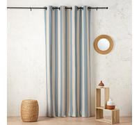 LINDER Rideau à Rayures Verticales - Tissé et Teint en France - Style Pop - Coloris Bleu Denim - œillets Canon de Fusil - 145x280cm - 56% Polyester 42% Coton 2% Autres Fibres - Collection Sunset