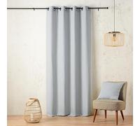 Linder Rideau Rayure Fine Pop et vitaminées - Style Naturel - Coloris Bleu tyrrhenien et Blanc cassé - œillets Canon de Fusil - 145x260cm - 56% Polyester 31% Lin 13% Coton - Collection Palermo