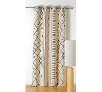 LINDER - Rideau Tissé et Teint en France - Style Ethnique - Finition Œillets Couleur Canon de Fusil - Coloris Noir et Coton Naturel - Dimensions 140x260cm - Collection Nazca