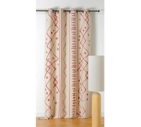 LINDER - Rideau Tissé et Teint en France - Style Ethnique - Finition Œillets Couleur Canon de Fusil - Coloris Terracotta et Coton Naturel - Dimensions 140x260cm - Collection Nazca