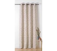 LINDER - Rideau Tissé et Teint en France - Style Ethnique - Finition Œillets Couleur Canon de Fusil - Coloris Blanc à Motif Fauve - Dimensions 140x240cm - Collection Mescal