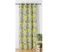 LINDER - Rideau Tissé et Teint en France - Style Provençal - Finition Œillets Couleur Canon de Fusil - Coloris Vert Printemps et Jaune - Dimensions 140x260cm - Collection Citron