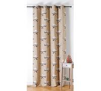 LINDER - Rideau Tissus Upcyclé/Recyclé - Tissé et Teint en France - Style Montagnard - Finition Œillets Couleur Canon de Fusil - Coloris Beige et Rouge - Dimensions 140x260cm - Collection Chamonix