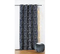 LINDER - Rideau Tissus Upcyclé - Tissé et Teint en France - Style Astral - Finition Œillets Couleur Canon de Fusil - Coloris Bleu Marine et Or - Dimensions 140x260cm - Collection Astro