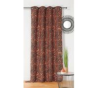 LINDER - Rideau Tissus Upcyclé - Tissé et Teint en France - Style Ethnique - Finition Œillets Couleur Canon de Fusil - Coloris Orange Terracotta & Noir - Dimensions 140x260cm - Collection Nairobi