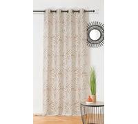 LINDER - Rideau Tissus Upcyclé - Tissé et Teint en France - Style Ethnique - Finition Œillets Couleur Canon de Fusil - Coloris Beige & Blanc - Dimensions 140x260cm - Collection Nairobi