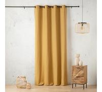 LINDER Rideau Toile Effet Lin tissé - Tissé et Teint en France - Coloris Jaune Maïs - Dimensions 135x260cm - 60% Polyester 40% Coton - Collection Toile Aspect Lin