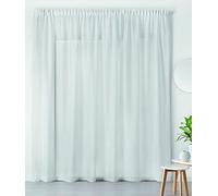 Linder Rideaux Voilage d'intérieur prêt-à-poser transparent élégant pour Fenêtre grande largeur Polyester Lin Blanc Finition Galon Fronceur Dimensions 300 x 240 cm idéal Salon chambre cuisine
