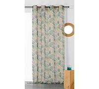 LINDER Voilage à Motifs végétaux, Feuilles Tendances imprimés Vertes sur Fond Beige/Taupe en 150x260cm