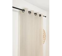 Linder - Voilage Carreaux Alsaciens - Finition Œillets Couleur Canon de Fusil - Coloris Blanc Cassé - 145x260cm - 60% Polyester 40% Coton - Tissé et Teint en France - Collection Kelsch