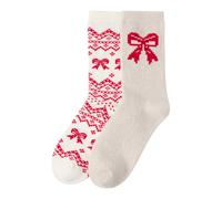 Lindex Chaussettes 'Fair Isle' crème / rouge / blanc cassé, Taille 36-38