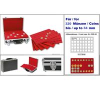 LINDNER 2338-320 Valise monnaies ALU Noir 8 Tableaux Rouge 34 mm Pour 320 Pièces