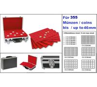 LINDNER 2338 Valise Monnaies ALU Noir + 8 Tableaux Rouges Pour 355 Pièces