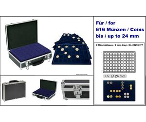 LINDNER 2338M-616 Valise Monnaies ALU Noire 8 Tableaux Bleu 24 mm