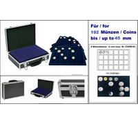 LINDNER 2338M Valise Monnaies ALU Noire 8 Tableaux Bleu 45 mm pour 192 Pièces