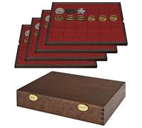 LINDNER Coffret numismatique en Bois Massif avec 4 Plateaux pour 96 Monnaies/Capsules jusqu'à Ø 42 mm - ÉDITION SPÉCIALE