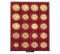 LINDNER Das Original Box Monnaies FUMÉ à 20 alvéoles carrés pour étuis numismatiques 50x50 mm/Capsules CARRÉE/OCTO