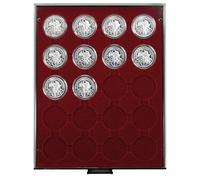 LINDNER Das Original Box Monnaies FUMÉ à 20 alvéoles Ronds pour Capsules Ø ext. 44 mm