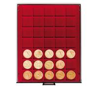 LINDNER Das Original Box Monnaies FUMÉ à 35 alvéoles carrés pour Monnaies/Capsules jusqu'à Ø 36 mm