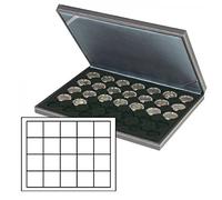 LINDNER Das Original Coffret numismatique NERA M avec Plateau Noir à 20 alvéoles carrés pour Monnaies/Capsules jusqu'à Ø 47 mm