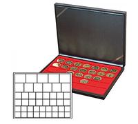 LINDNER Das Original Coffret numismatique NERA M avec Plateau Rouge Vif à 45 alvéoles carrés pour Monnaies/Capsules jusqu'à Ø 24, 28, 39 et 44 mm