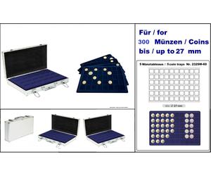 LINDNER-S2340M-300 Valise monnaies ALU 5 Tableaux 2329 60 Bleu 27 mm