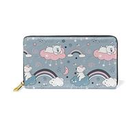 Lindo Ours Blanc Arc en Ciel Nuage Portefeuille Zipper Long Bourse en Cuir Véritable avec Titulaire de la Carte de Crédit pour Téléphone Femmes Fille Hommes