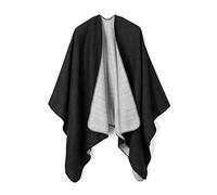 Lindoro Cape de poncho châle ouvert sur le devant pour femme, couleur unie, Cardigan d'hiver chaud chandails pashmina châle, Noir/Gris Clair