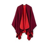 Lindoro Cape de poncho châle ouvert sur le devant pour femme, couleur unie, Cardigan d'hiver chaud chandails pashmina châle, Bourgogne Bicolore