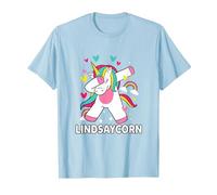 Lindsaycorn Nom Personnalisé Dabbing Licorne Lindsay T-Shirt, Homme, Bleu Céleste, S