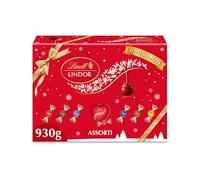 Lindt - Boîte Cadeau LINDOR - Fourreau Noël - Assortiment de Chocolat au Lait, Noir 45%, Blanc, Noisette, Cœur Blanc, Double Chocolat - Cœur Fondant, 930g