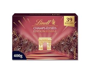 Lindt - Boîte CHAMPS-ÉLYSÉES Édition Festive - Assortiment de Chocolats au Lait, Noirs et Blancs - Pralinés, Croustillants et Onctueux - Idéal pour Noël, 400g